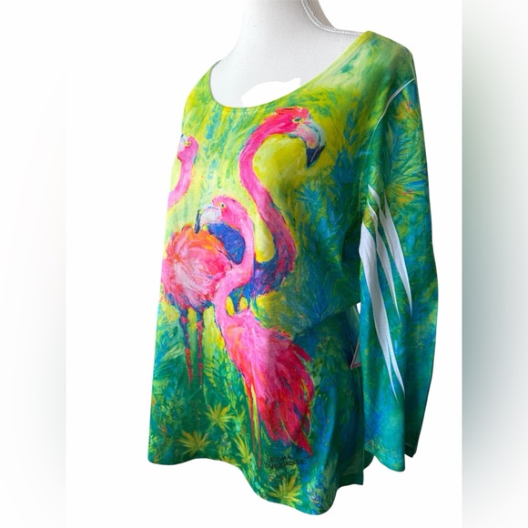 Leoma Lovegrove Flamingo Art Top L Bright Tropical Florida Artist Tunic - Picture 2 of 6